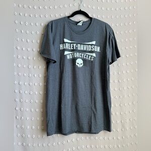 Harley Davidson French West Indies Skull Short Sleeve Tee Sz L Grey‎